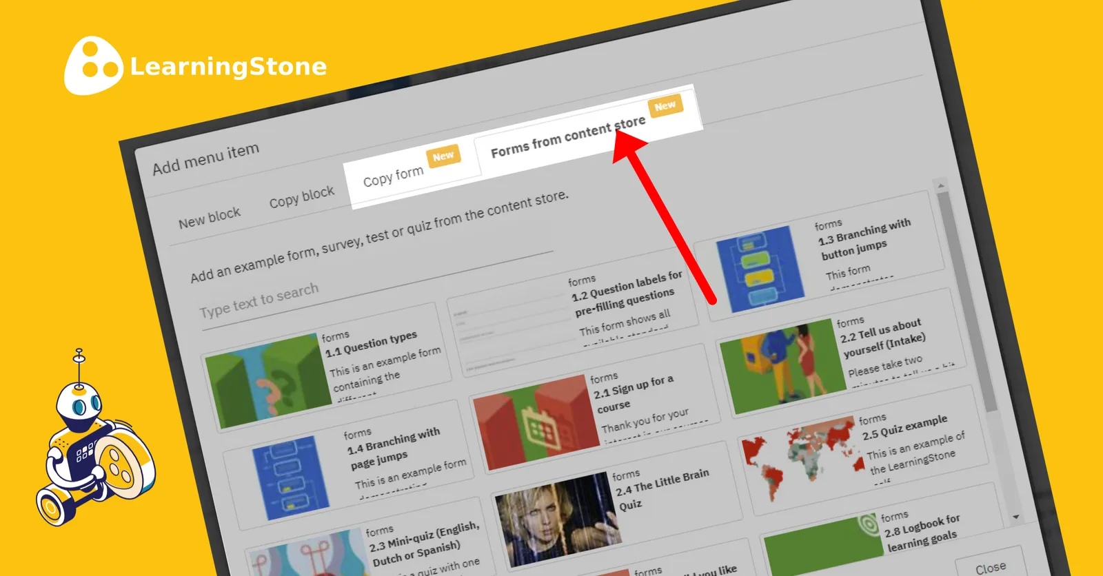 Add forms, surveys, tests and quizzes with a few clicks @ LearningStone